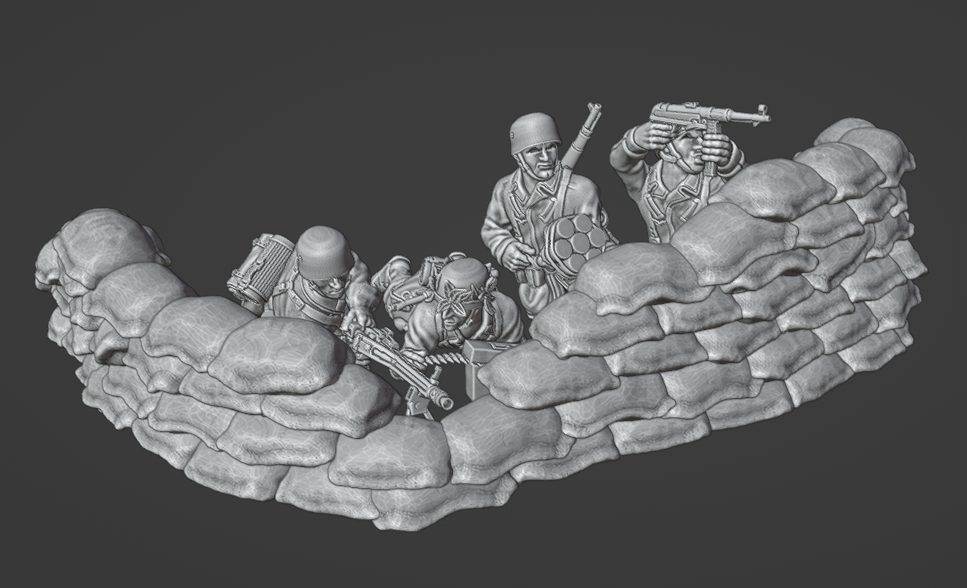 28mm WW2 German  Fallschirmjager in fortified sandbag position