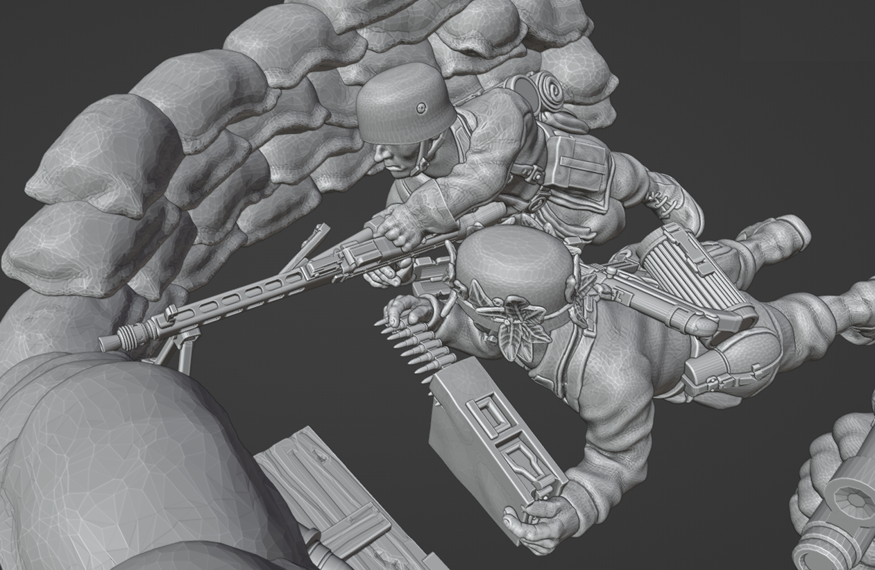 28mm WW2 German  Fallschirmjager in fortified sandbag position