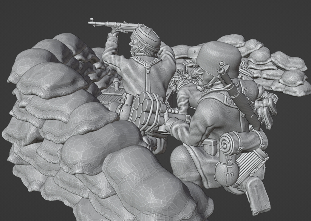 28mm WW2 German  Fallschirmjager in fortified sandbag position