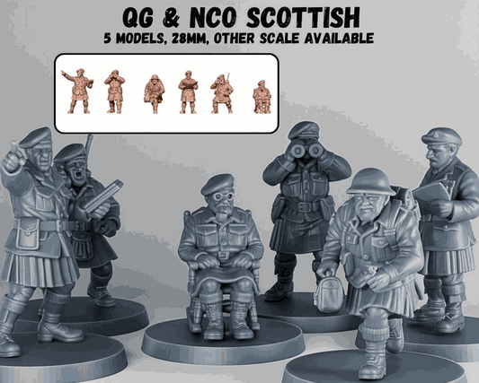 28mm WW2 Scottish NCO resin miniatures set of five unpainted infantry models