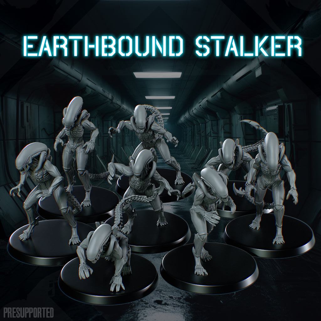 Set of nine 32mm EarthBound Stalker resin miniatures unpainted without bases