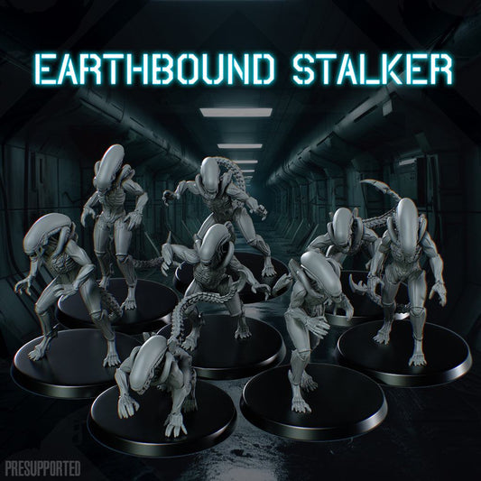 Set of nine 32mm EarthBound Stalker resin miniatures unpainted without bases