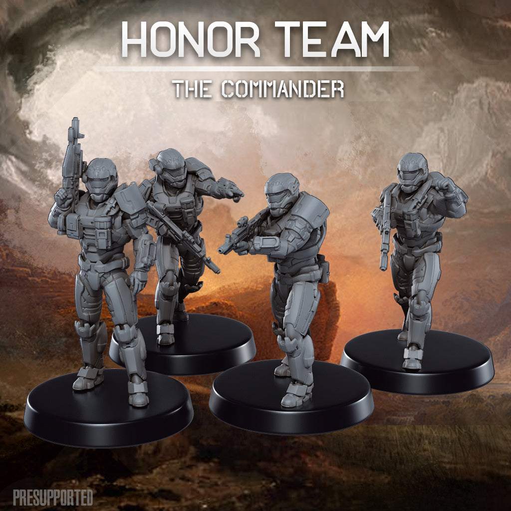 32mm printed miniatures set of four unpainted resin Honor Team The Commander figures without bases