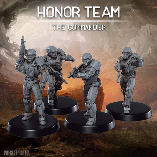 32mm printed miniatures set of four unpainted resin Honor Team The Commander figures without bases