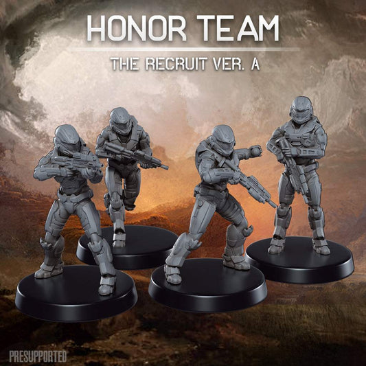 32mm resin printed Honor Team miniatures set of four unpainted recruits