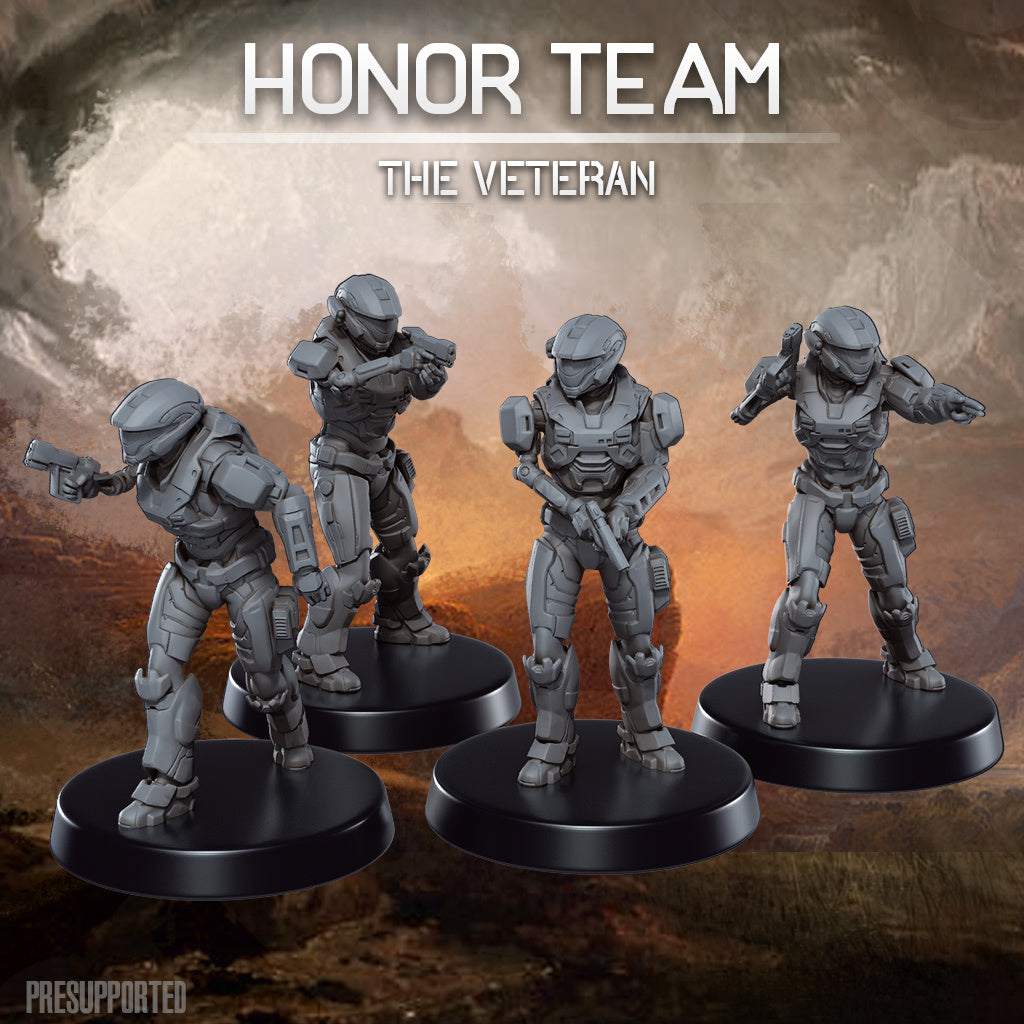 32mm printed miniatures set of four unpainted resin sci-fi soldier models The Honor Team The Veteran