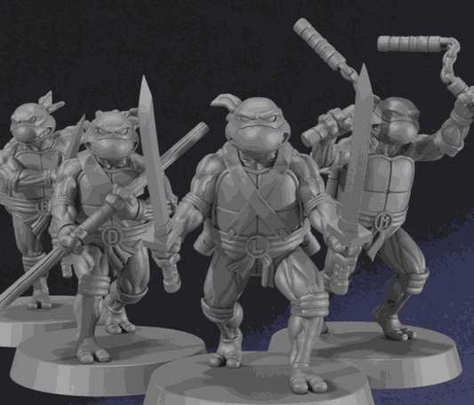 Set of four unpainted 32mm resin fighting turtle miniatures for Modern Pulp Gaming