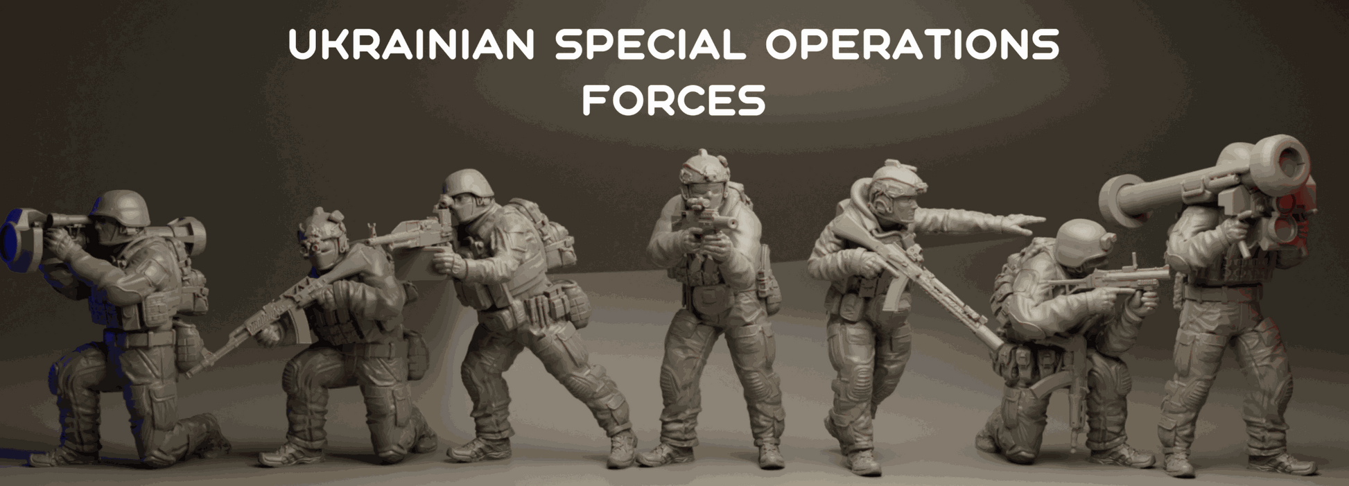 28mm Modern Ukrainian Special Forces resin miniatures set with 7 unpainted wargaming figures in various combat poses