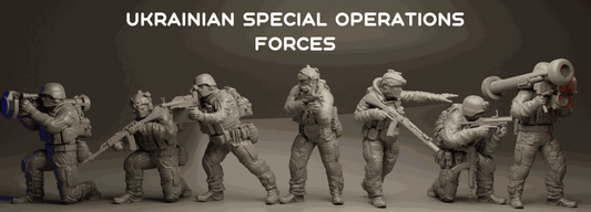 28mm Modern Ukrainian Special Forces resin miniatures set with 7 unpainted wargaming figures in various combat poses