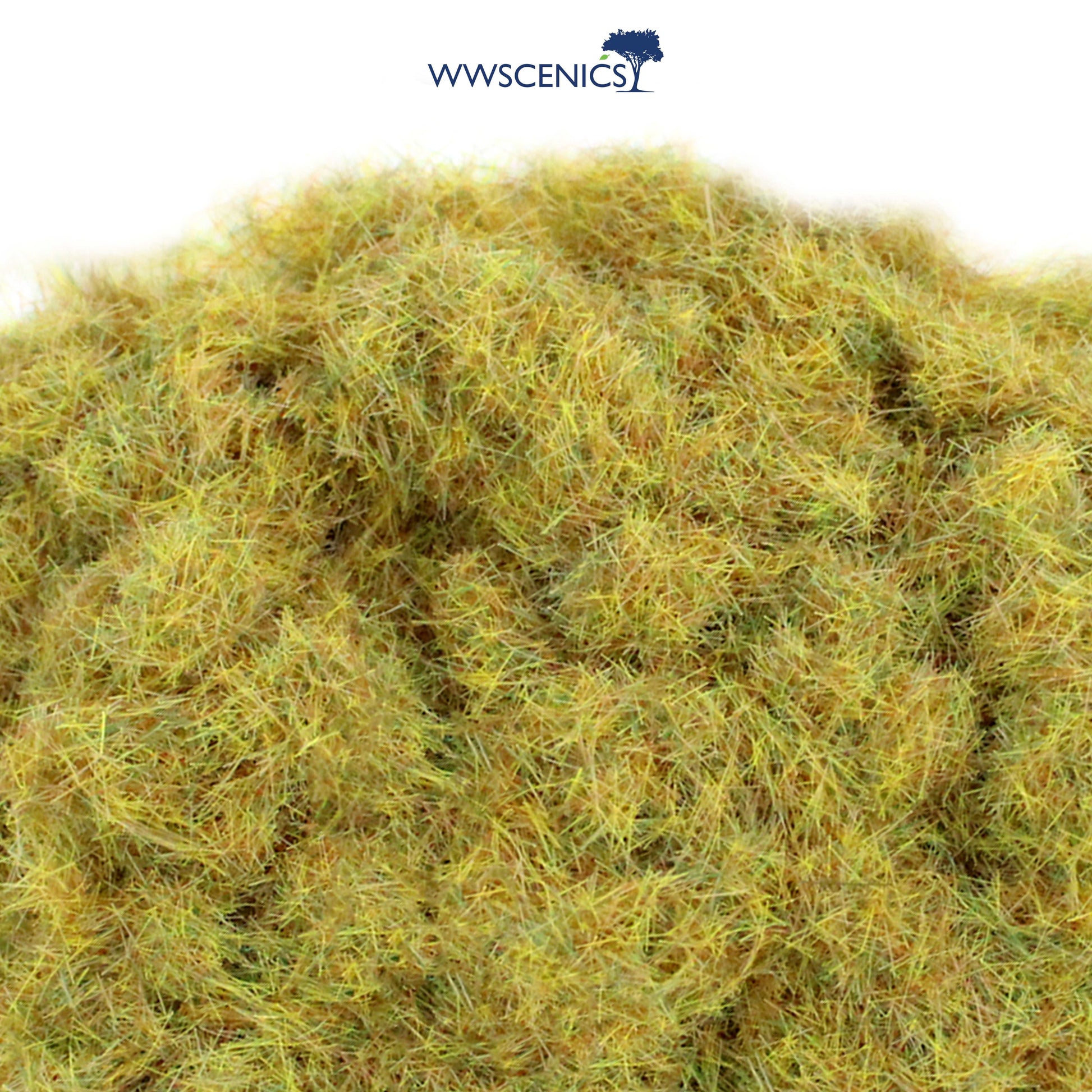 WWScenics 2mm Dead Static Grass in dry tan and light brown tones for realistic short dead grass effects on wargaming terrain, dioramas, and model railway scenery.