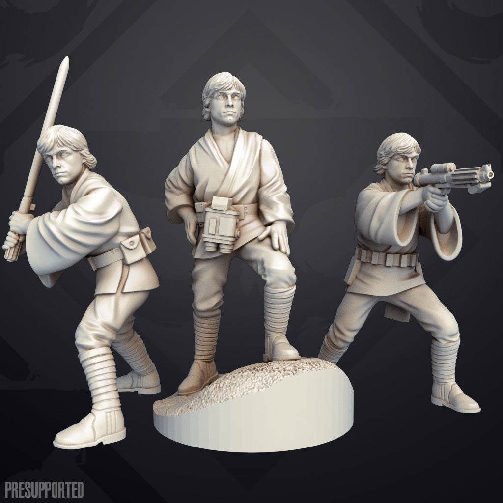 Set of three 32mm Young Yokel resin miniatures, unpainted and detailed for assembly