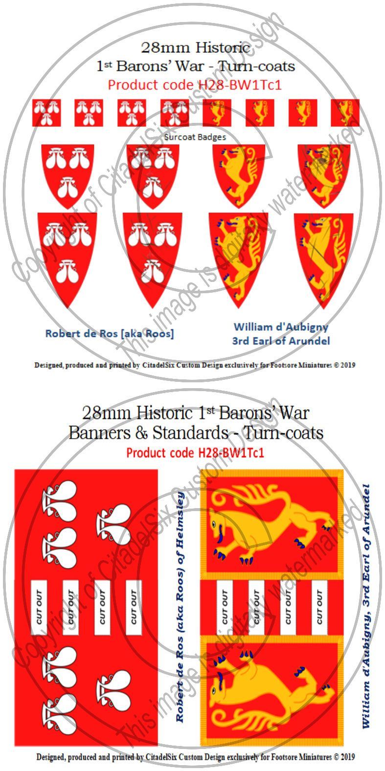 Robert de Ros (aka Roos) & William d'Aubigny, Banners + Decals
