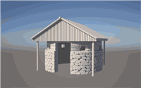 3D model of Boer War bunker with stone walls and corrugated metal roof for 3D printing kit